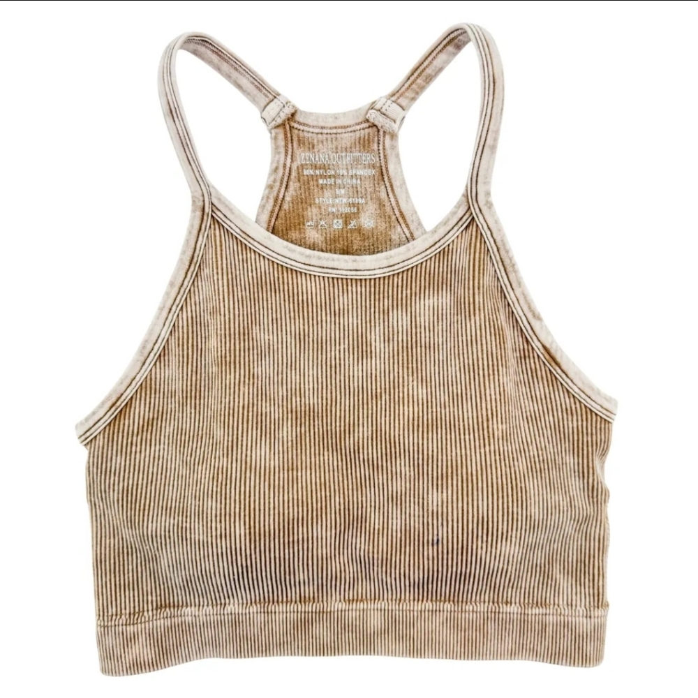 ✨️✨️NWOT✨️✨️ Zenana Stone Washed Ribbed Tank With Removeable Pad Deep Camel